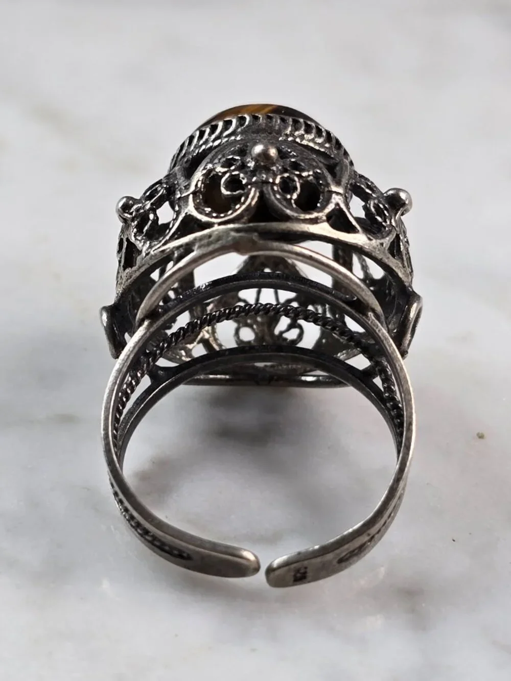 Womens Vintage Estate Sterling Silver Tigers Eye Cocktail Ring 7.1g E4110